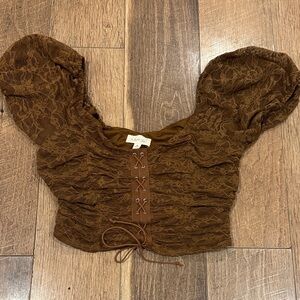 Meraki Chocolate Lace Puff Sleeve Blouse